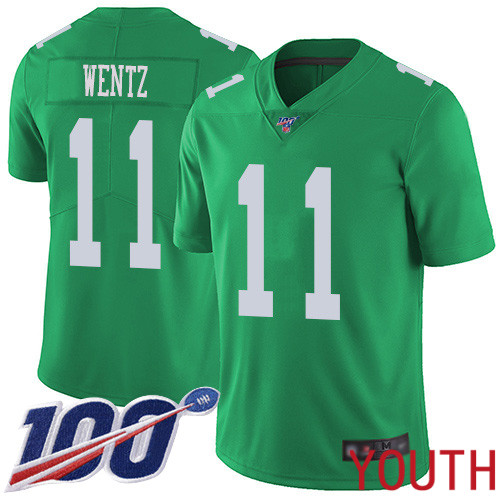 Youth Philadelphia Eagles 11 Carson Wentz Limited Green Rush Vapor Untouchable NFL Jersey 100th Season